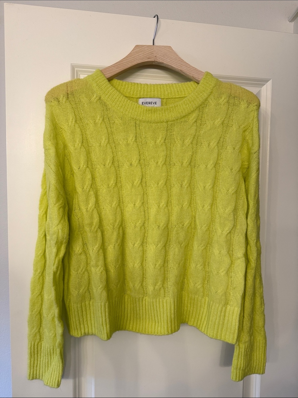 Evereve Neon Lime Cable Knit Crew Sweater